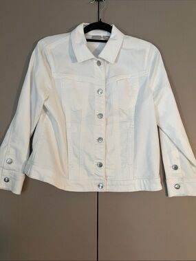 Chico's White Denim Jacket with Silver Buttons